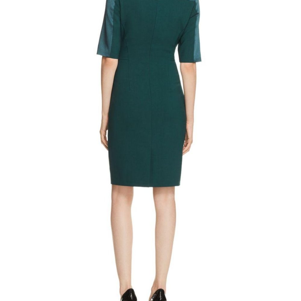 HUGO BOSS Danufa Stretch Wool Colorblock Sheath Dress In Pine Green - Picture 7 of 14